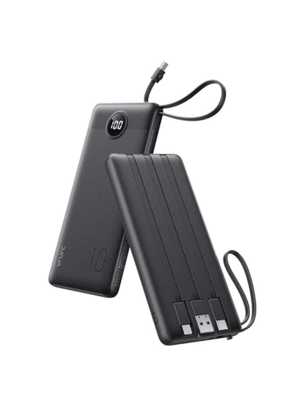 10000mAh Portable Charger Power Bank Built-in Cables Slim Travel